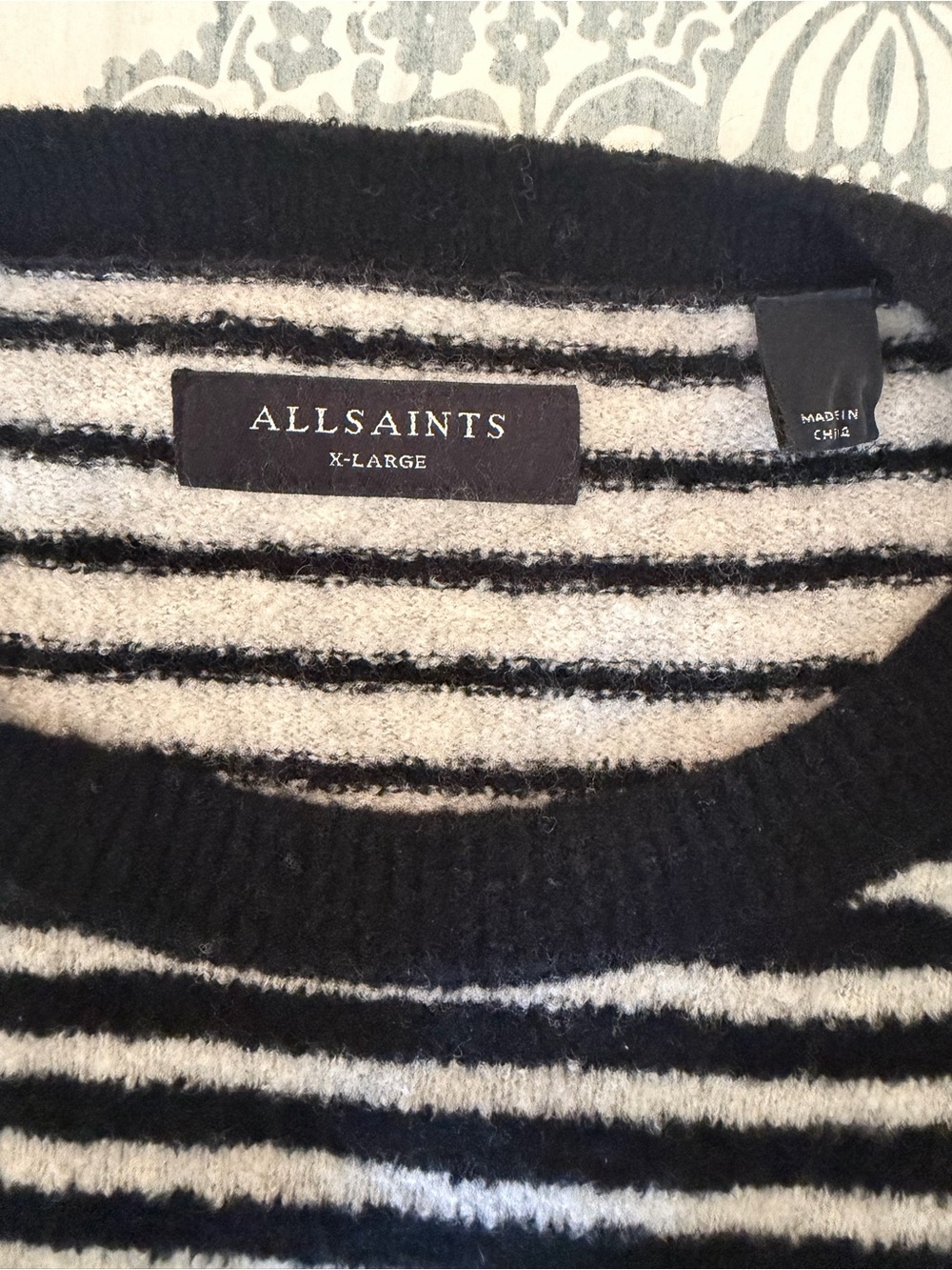 All Saints Black & White Striped Crewneck Sweater Size XL - Picture 3 of 7